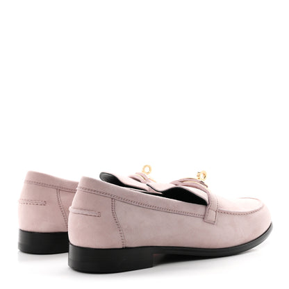 Hermes Suede Goatskin Womens Destin Loafers 38 Rose Porcelaine 5 of 9