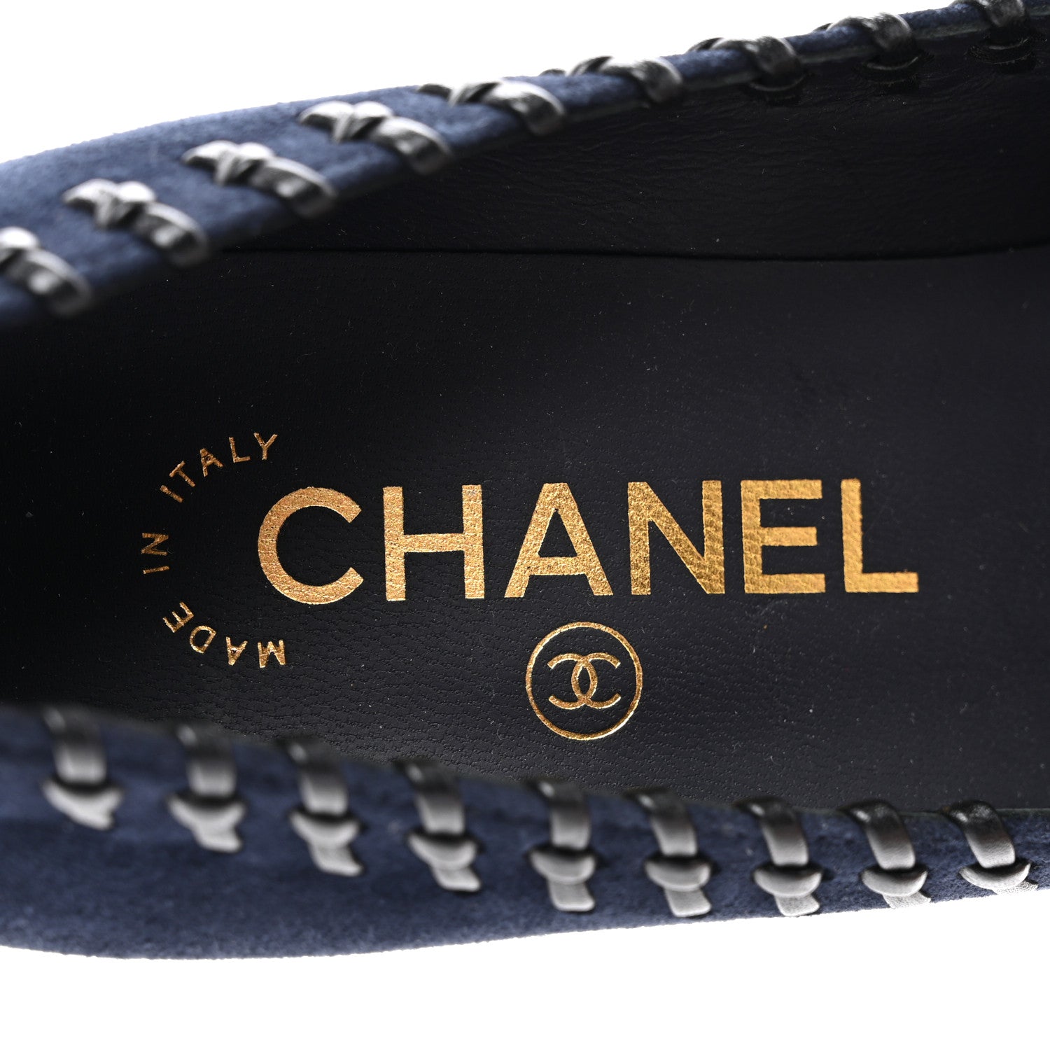 Chanel Suede Lambskin Cap Toe Whipstitch Pumps 37 Navy Black 7 of 8