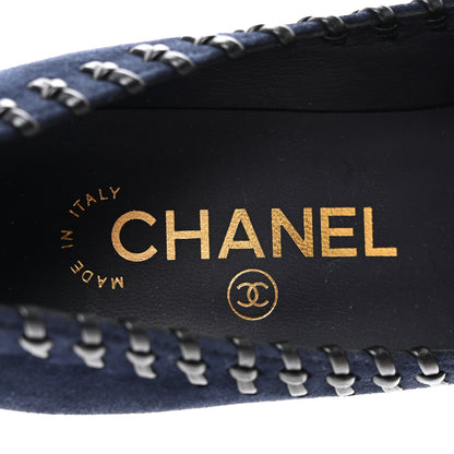 Chanel Suede Lambskin Cap Toe Whipstitch Pumps 37 Navy Black 7 of 8