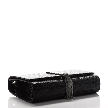 Saint Laurent Calfskin Crocodile Embossed Medium Classic Monogram Kate Tassel Satchel Black 3 of 4
