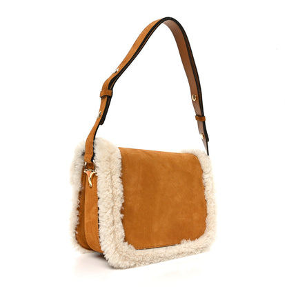Gucci Suede Shearling Horsebit 1955 Shoulder Bag Honey Beige Milk 2 of 10