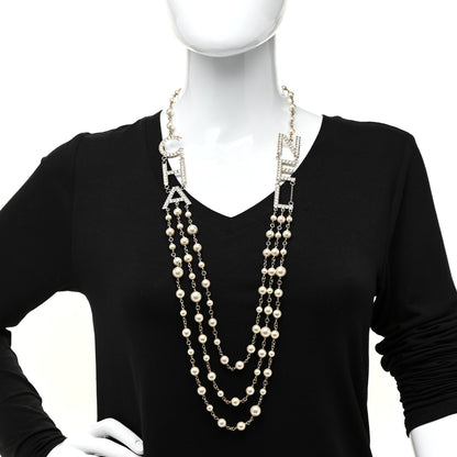 Chanel Pearl Crystal Cha-Nel Logo Necklace Gold 2 of 4