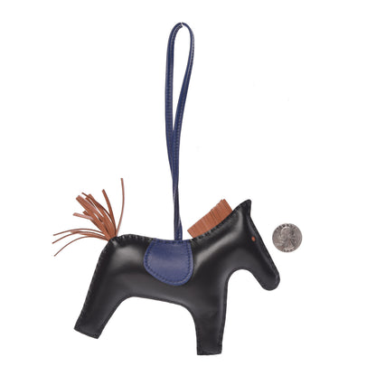 Hermes Milo Lambskin Grigri Rodeo Horse Bag Charm GM Black Bleu Encre Gold 2 of 5