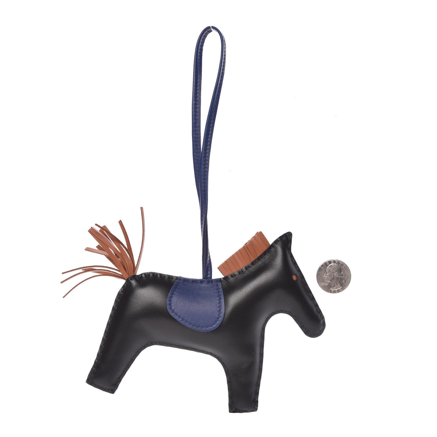 Hermes Milo Lambskin Grigri Rodeo Horse Bag Charm GM Black Bleu Encre Gold 2 of 5