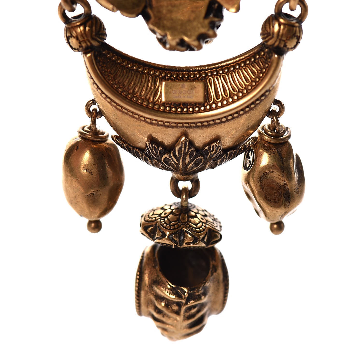 Gucci Metal Resin Pearl Lion Head Bracelet Aged Gold Blue 4 of 4