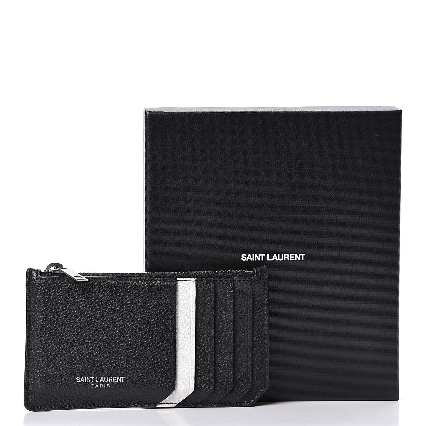 Grained Calfskin 5 Fragments Zip Pouch Card Holder Black
