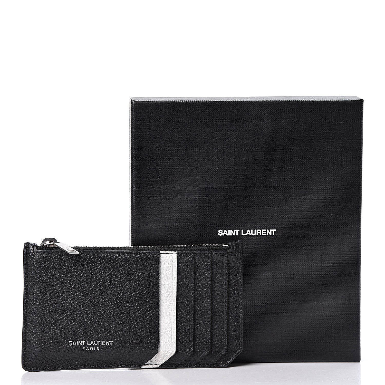 Saint Laurent Grained Calfskin 5 Fragments Zip Pouch Card Holder Black 9 of 9