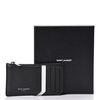 Saint Laurent Grained Calfskin 5 Fragments Zip Pouch Card Holder Black 9 of 9