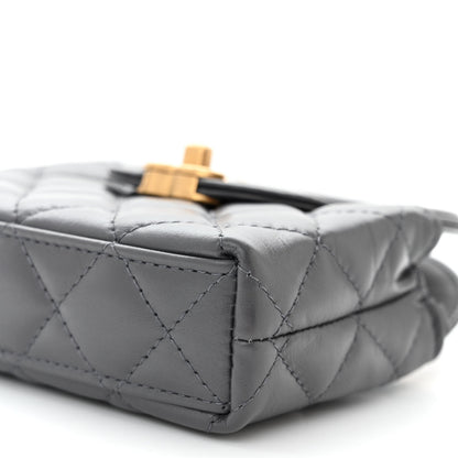 Chanel Shiny Aged Calfskin Quilted Mini Nano Kelly Shopper Grey 10 of 11