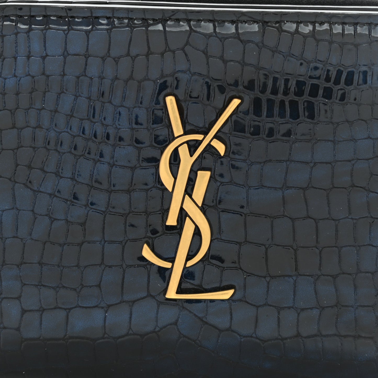 Calfskin Crocodile Embossed Monogram Compact Wallet Blue Black