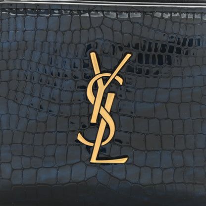 Saint Laurent Calfskin Crocodile Embossed Monogram Compact Wallet Blue Black 8 of 11