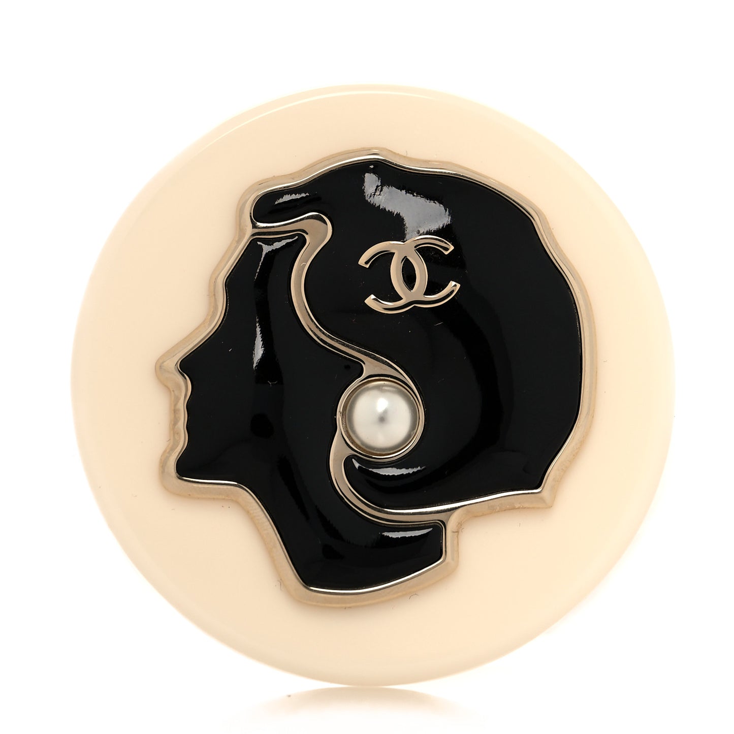 Resin Pearl CC Coco Profile Pin Brooch White Black