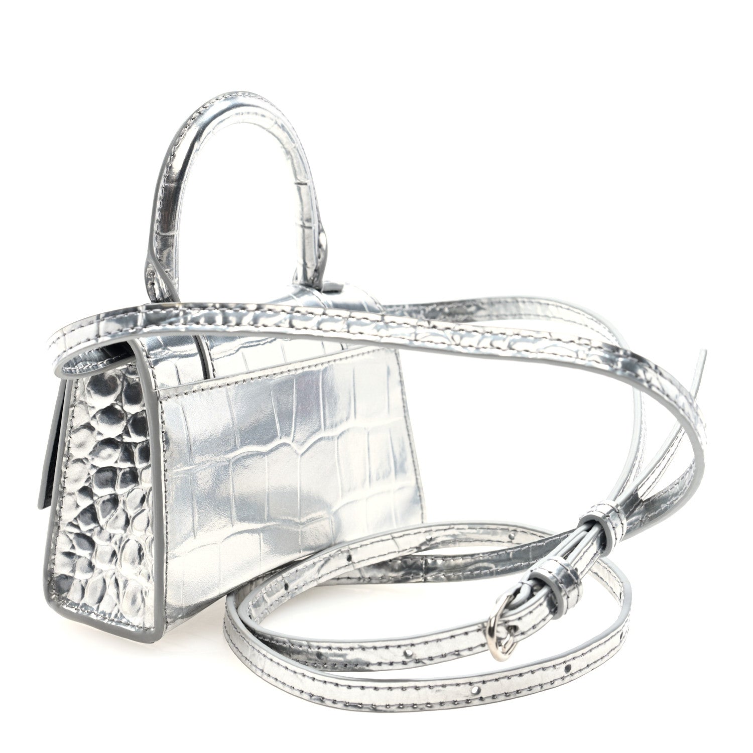 Balenciaga Metallic Calfskin Crocodile Embossed Hourglass Top