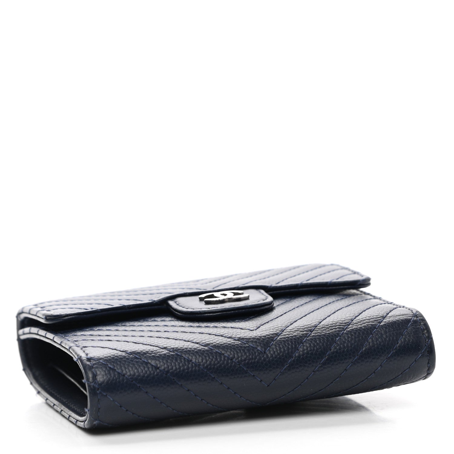 Chanel Caviar Chevron Quilted Compact Flap Wallet Navy 4 of 14