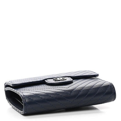 Chanel Caviar Chevron Quilted Compact Flap Wallet Navy 4 of 14