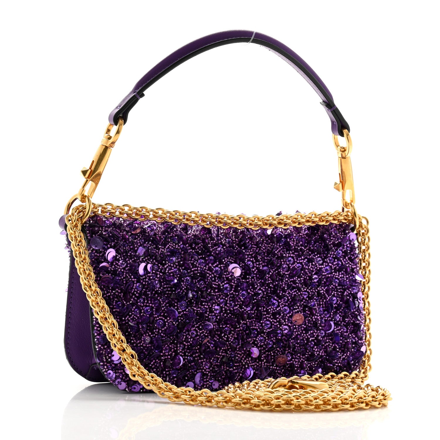 Valentino Garavani Sequin Vlogo Small Loco Shoulder Bag Purple 3 of 11