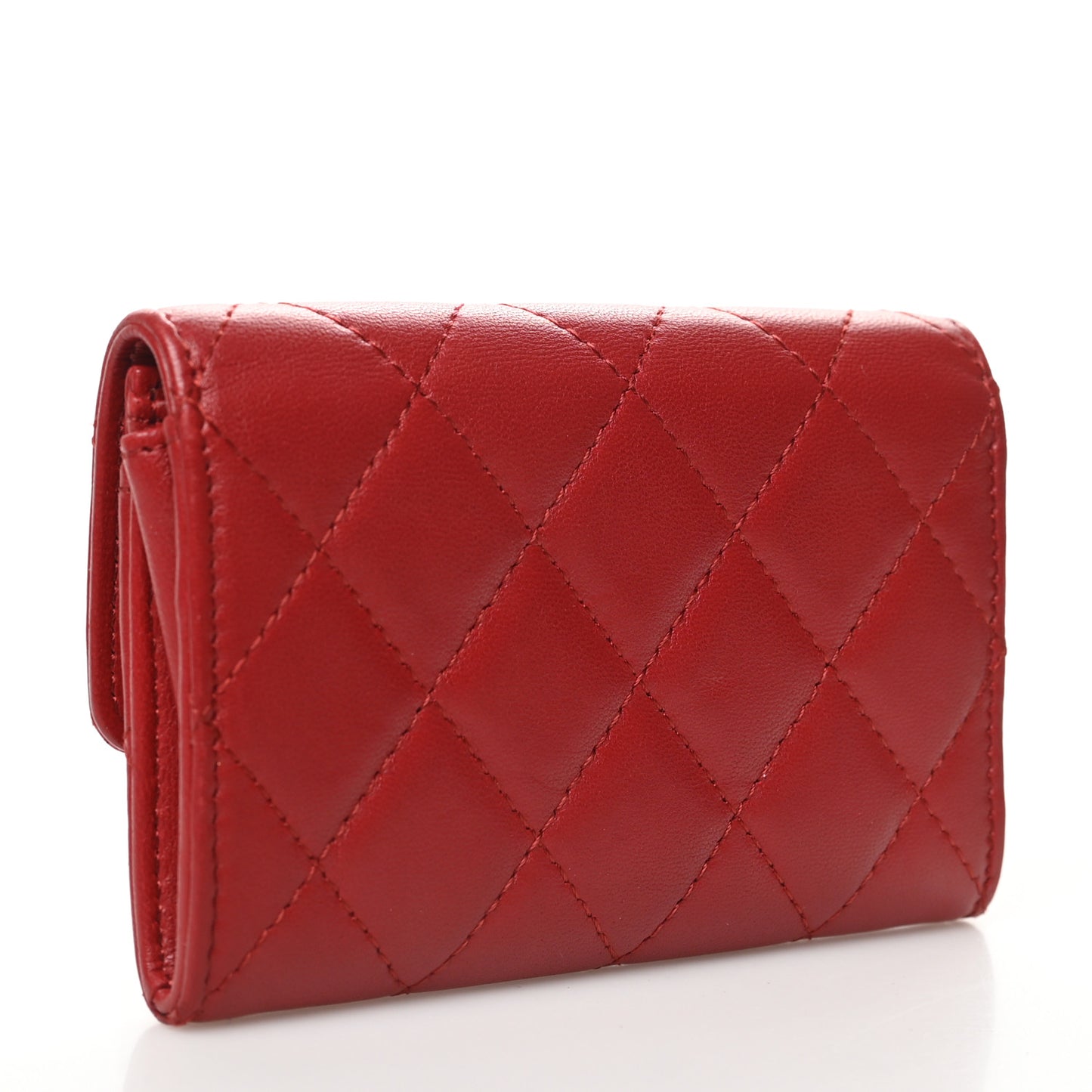Lambskin Quilted Flap Card Holder Red