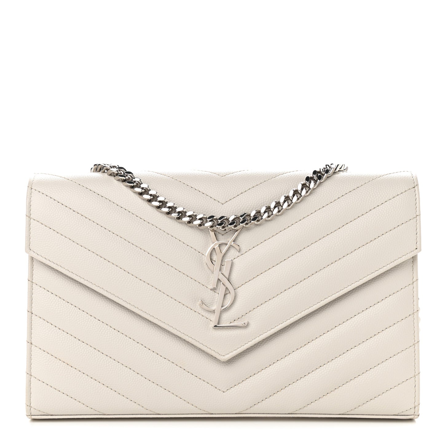 Grain De Poudre Matelasse Chevron Monogram Chain Wallet Crema Soft