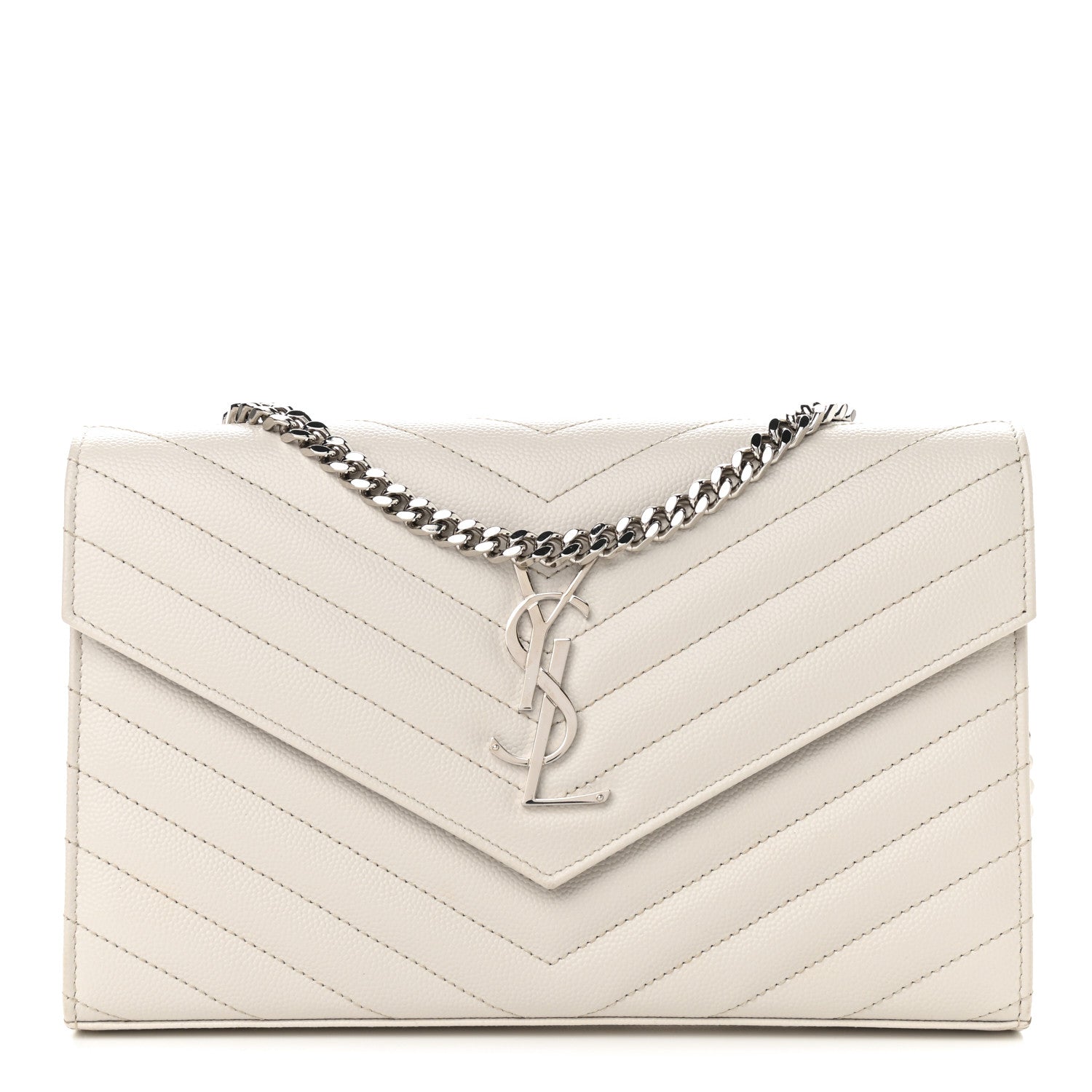 Saint Laurent Grain De Poudre Matelasse Chevron Monogram Chain Wallet Crema Soft 1 of 9