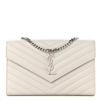 Saint Laurent Grain De Poudre Matelasse Chevron Monogram Chain Wallet Crema Soft 1 of 9