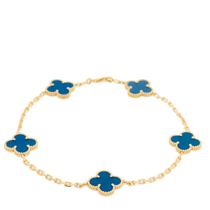 Van Cleef & Arpels 18K Yellow Gold Blue Agate 5 Motifs Vintage Alhambra Bracelet 1 of 5