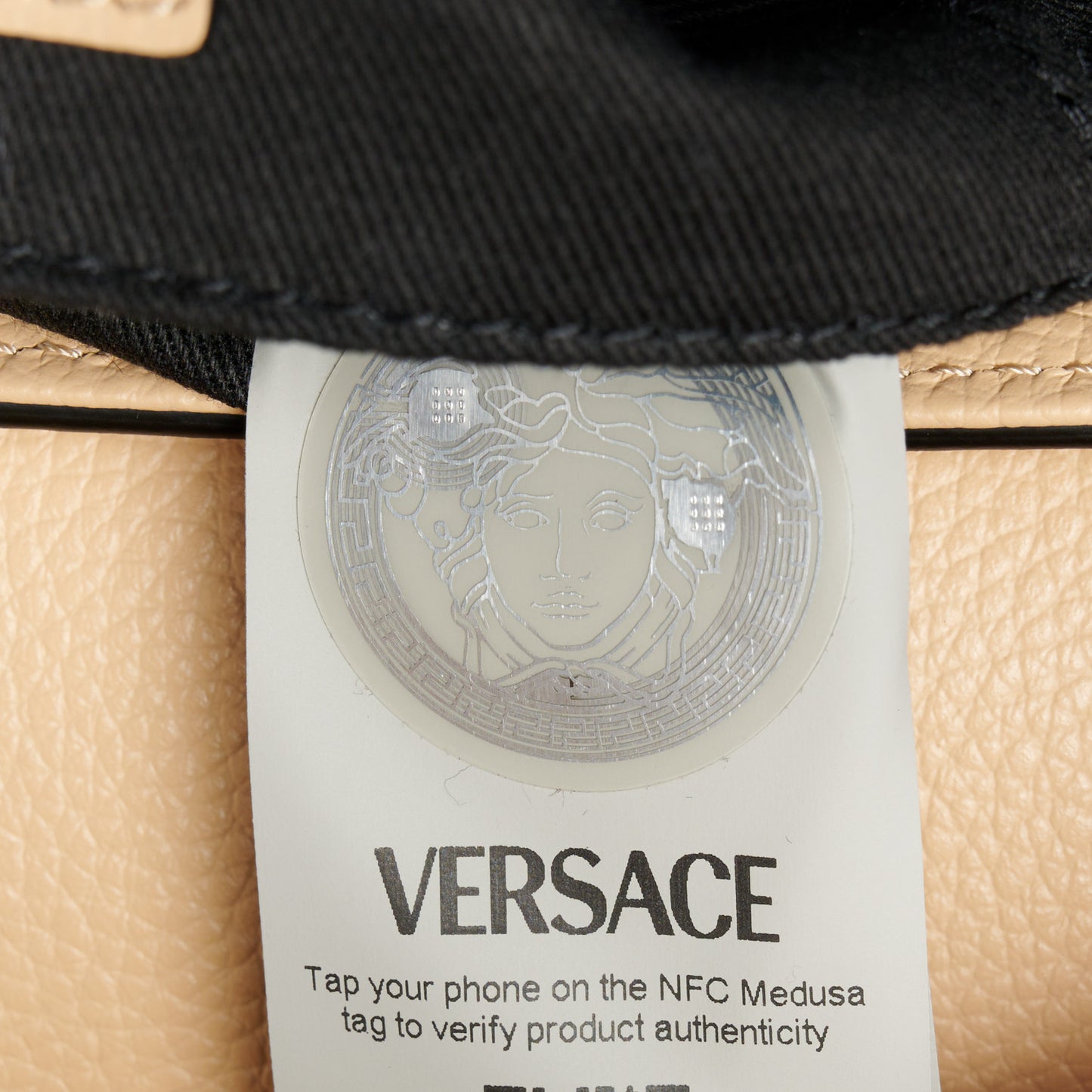 Grained Calfskin Virtus Crossbody Bag Beige