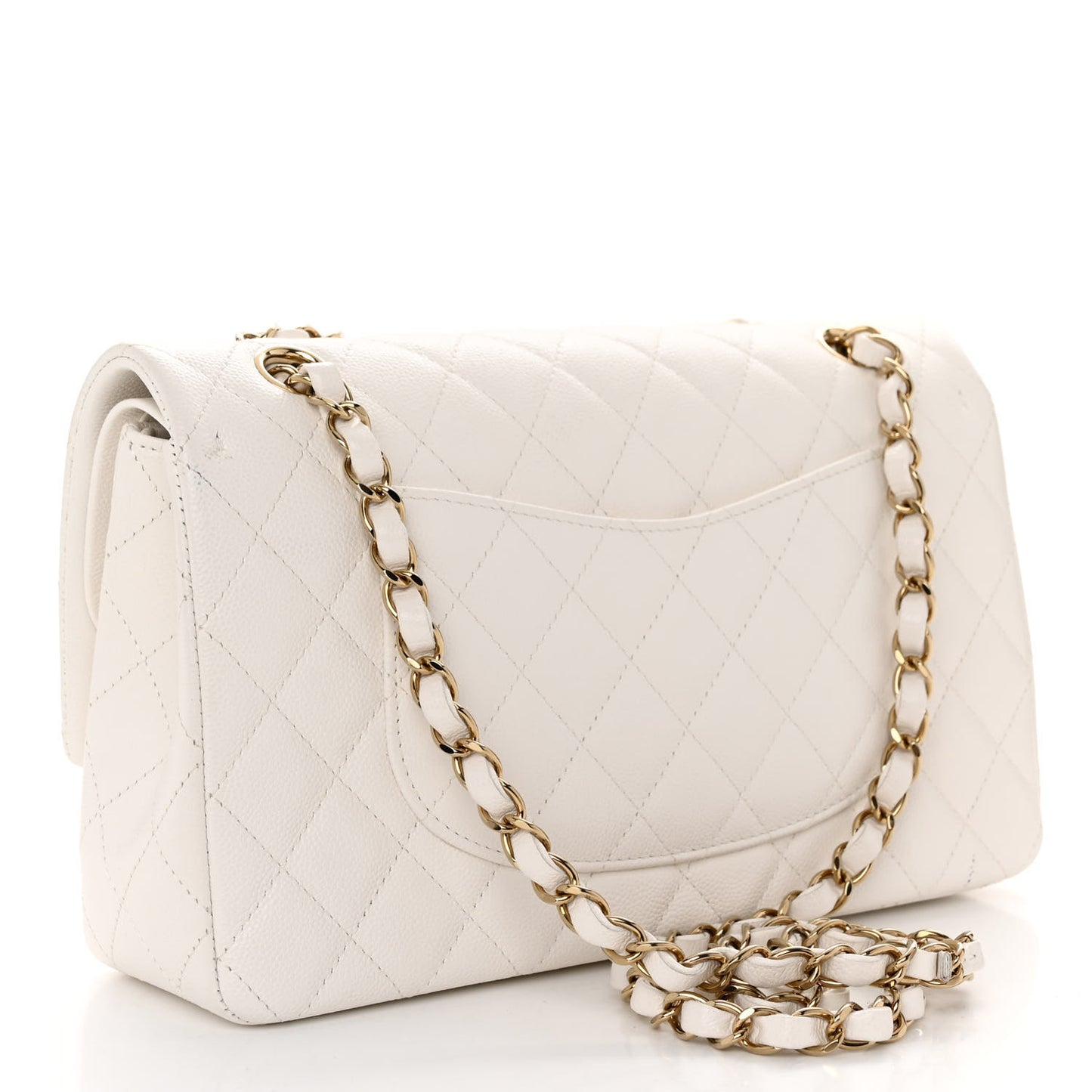 Caviar Quilted Medium Double Flap White