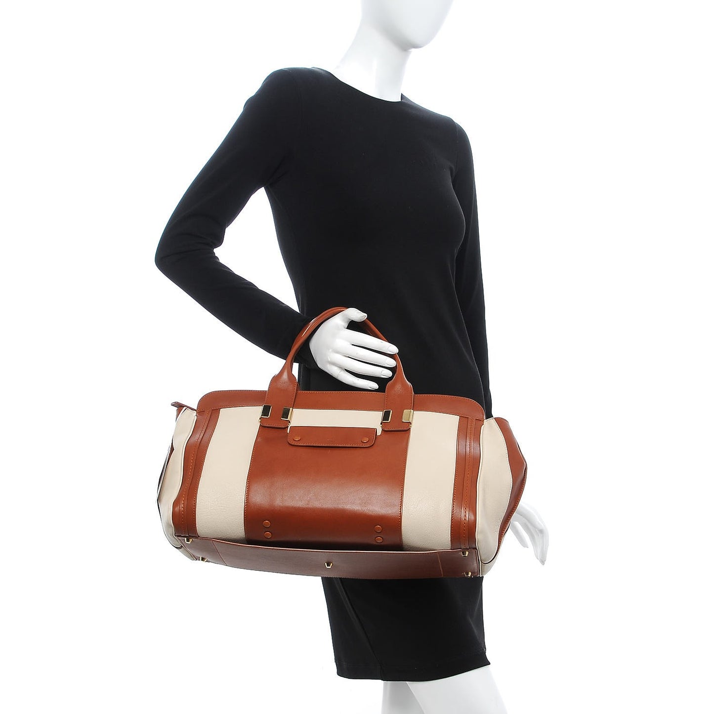 Calfskin Large Alice Satchel Husky White Tan