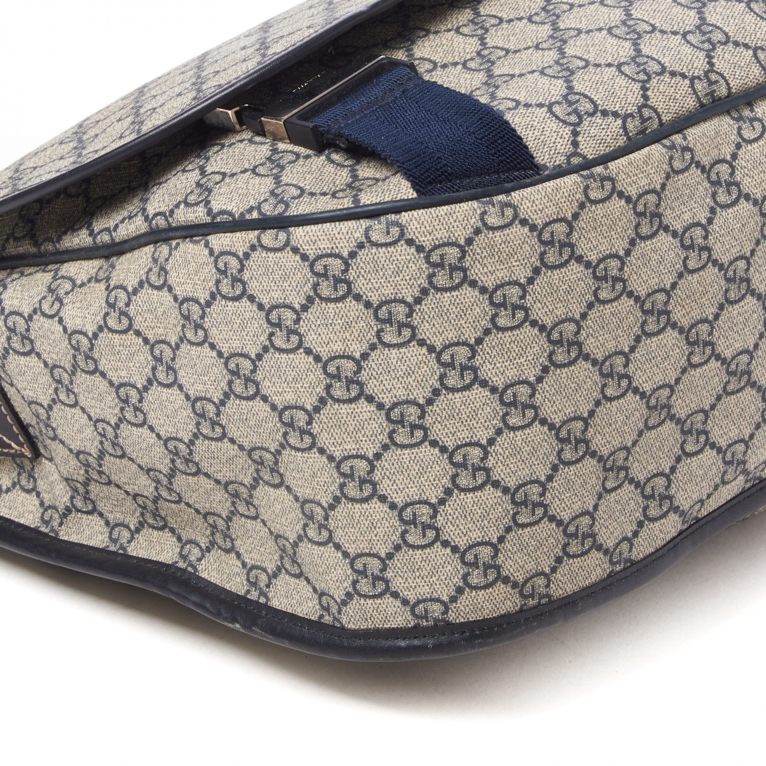 Gucci GG Plus Monogram Large Double Buckle Flap Messenger Bag Beige Navy 6 of 11