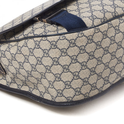 Gucci GG Plus Monogram Large Double Buckle Flap Messenger Bag Beige Navy 6 of 11
