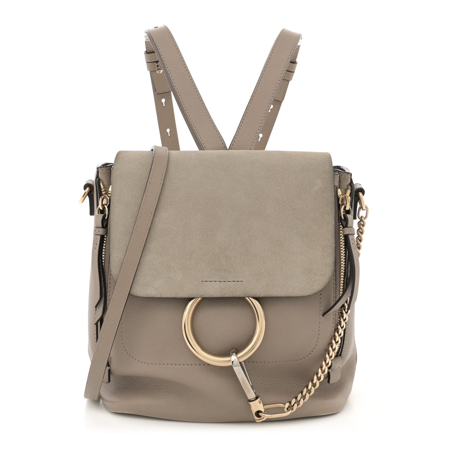 Suede Calfskin Small Faye Backpack Motty Grey