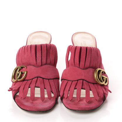 Gucci Kid Scamosciato GG Marmont Fringe 75mm Slide Sandals 37.5 Hot Pink 2 of 12