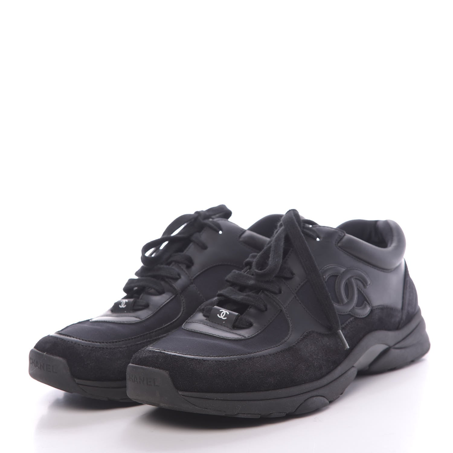 Chanel Fabric Calfskin Suede CC Sneakers 41 Black 3 of 9