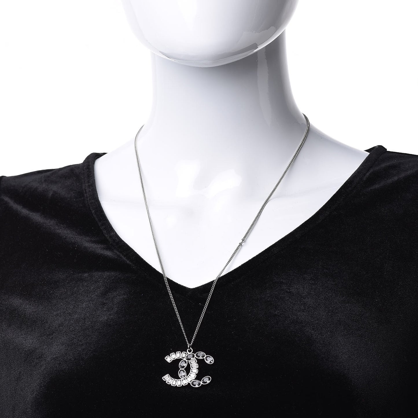 Baguette Crystal CC Pendant Necklace Silver
