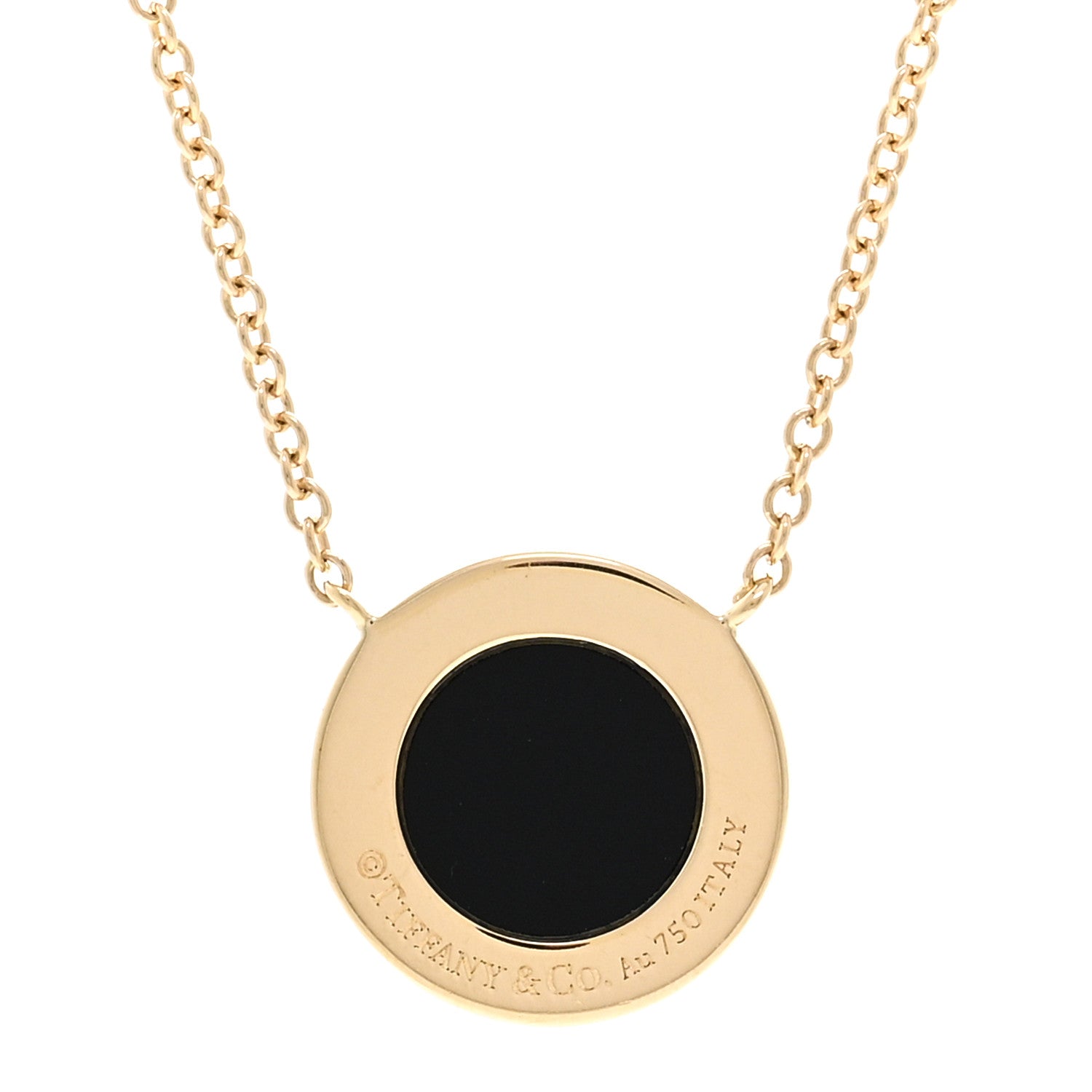 Tiffany 18K Yellow Gold Diamond Black Onyx Small T Circle Pendant Necklace 5 of 5