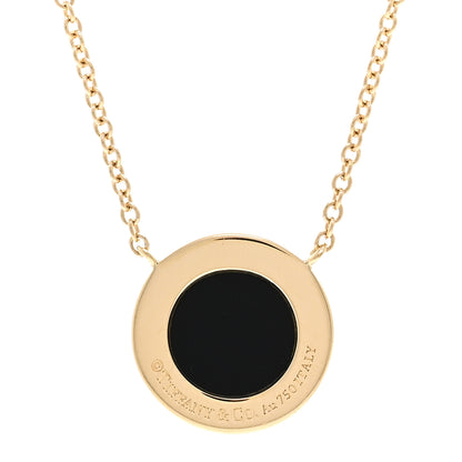 Tiffany 18K Yellow Gold Diamond Black Onyx Small T Circle Pendant Necklace 5 of 5
