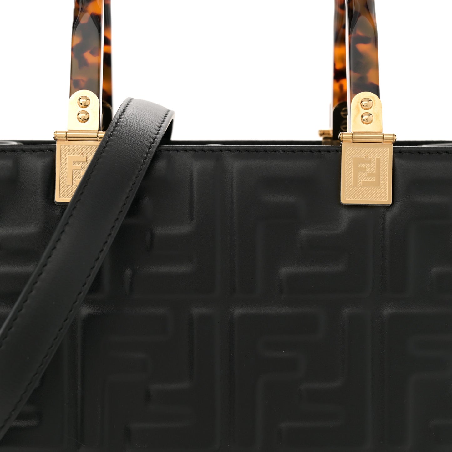 Vitello Plexiglass FF Embossed Small Fendi Sunshine Shopper Tote Black