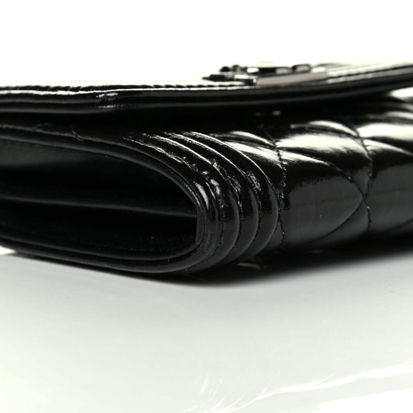 Distressed Patent Quilted Boy Flap Card Holder Wallet Black