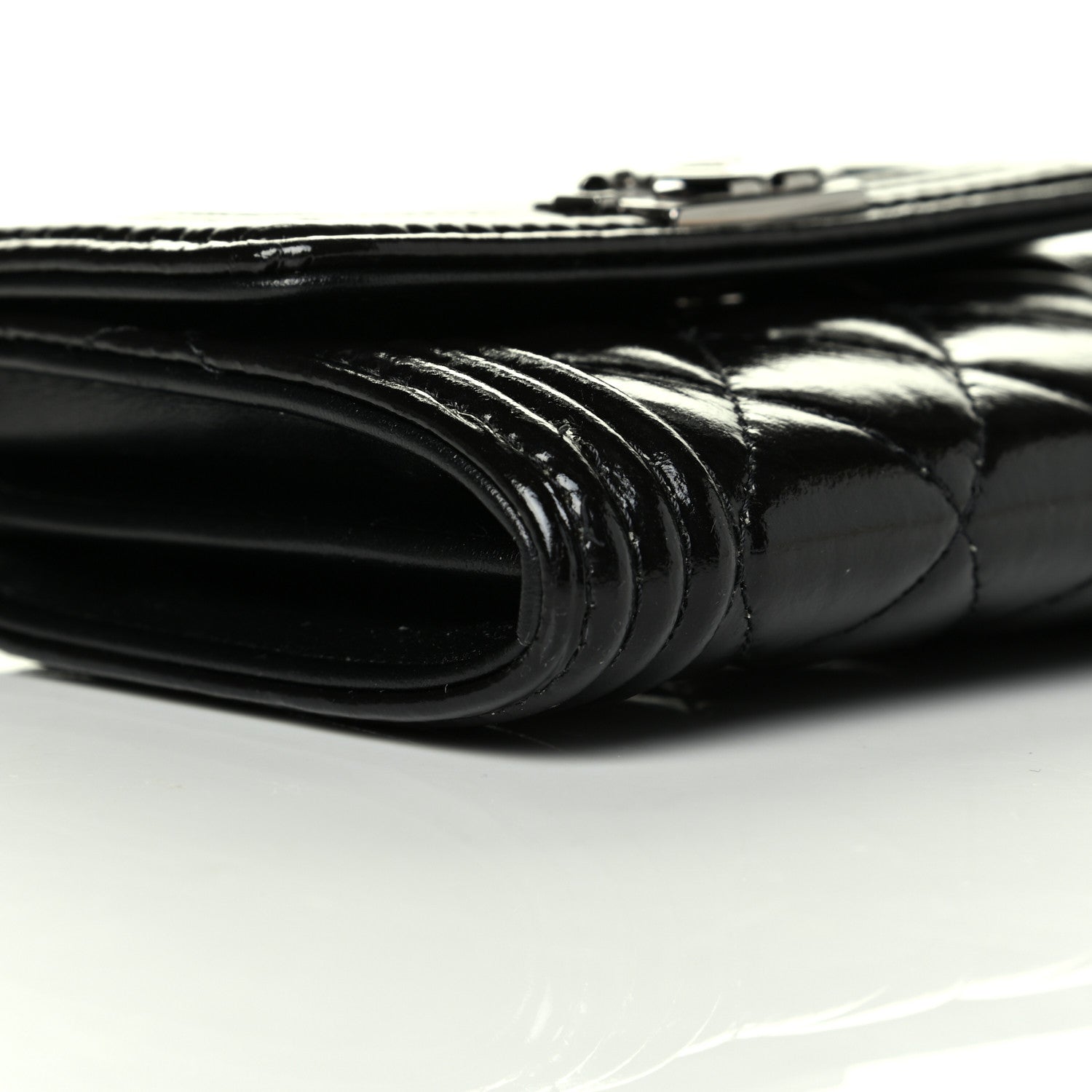 Chanel Distressed Patent Quilted Boy Flap Card Holder Wallet Black 5 of 7