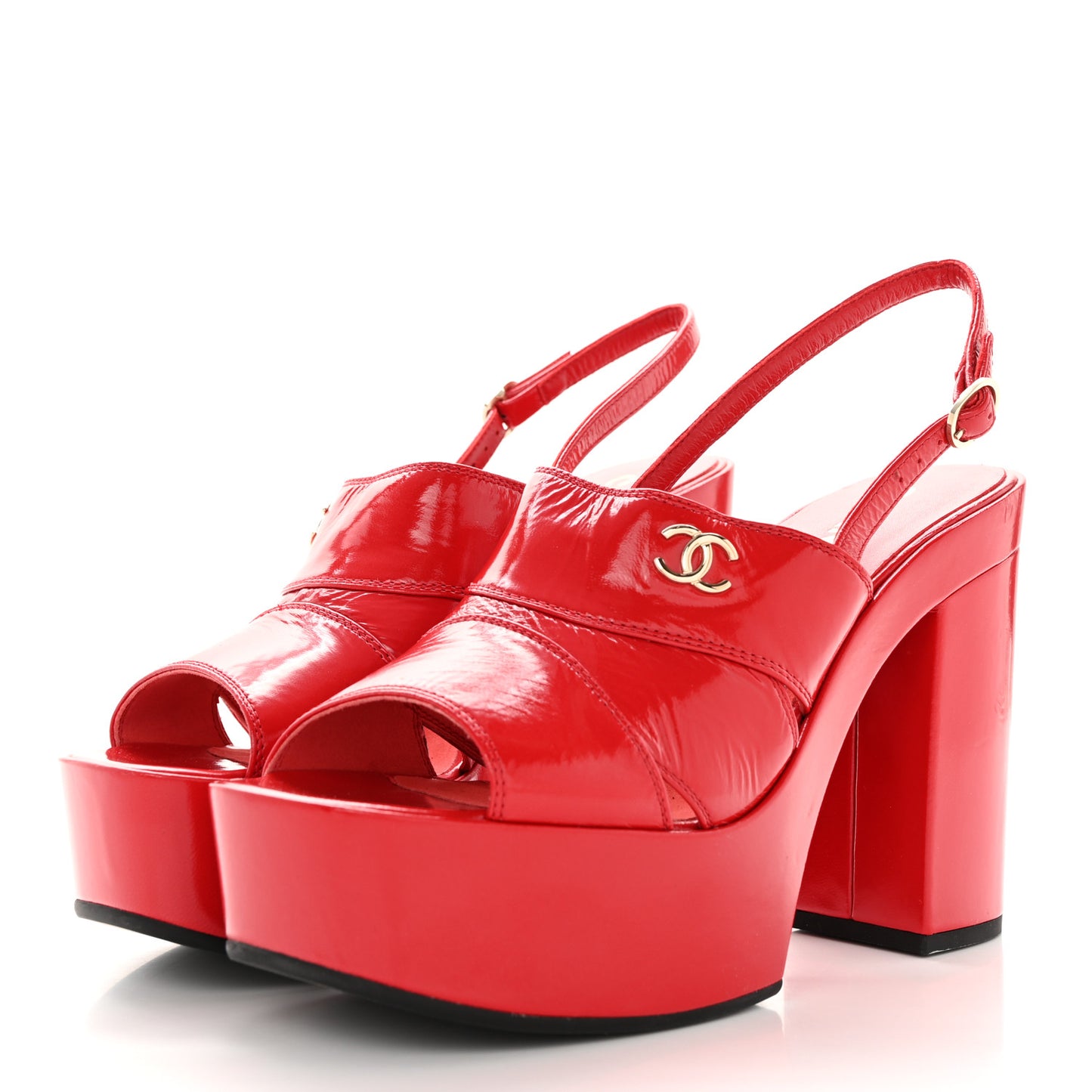 Crumpled Patent Lambskin Platform Sandals 40.5 Red