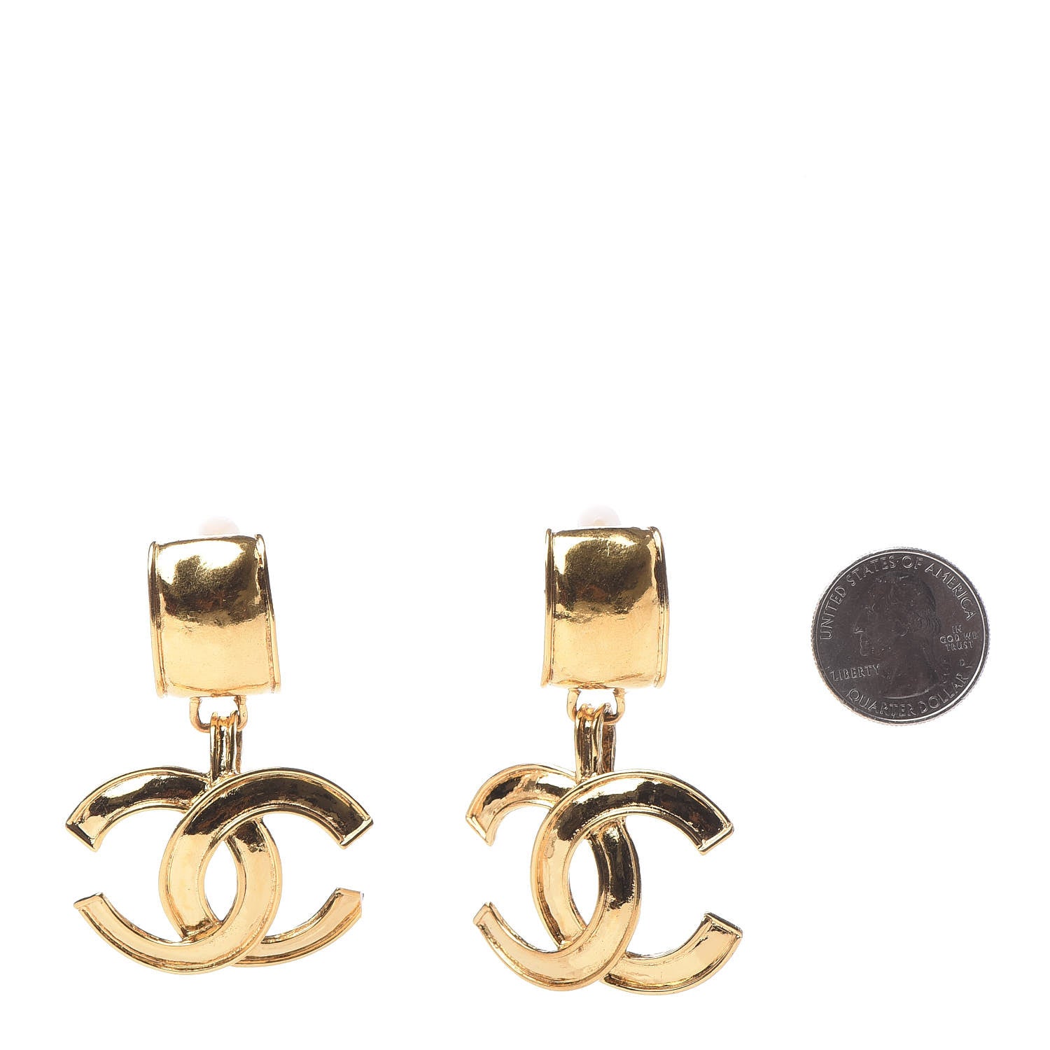 Chanel CC Large Drop Clip On Earrings Gold 2 of 5