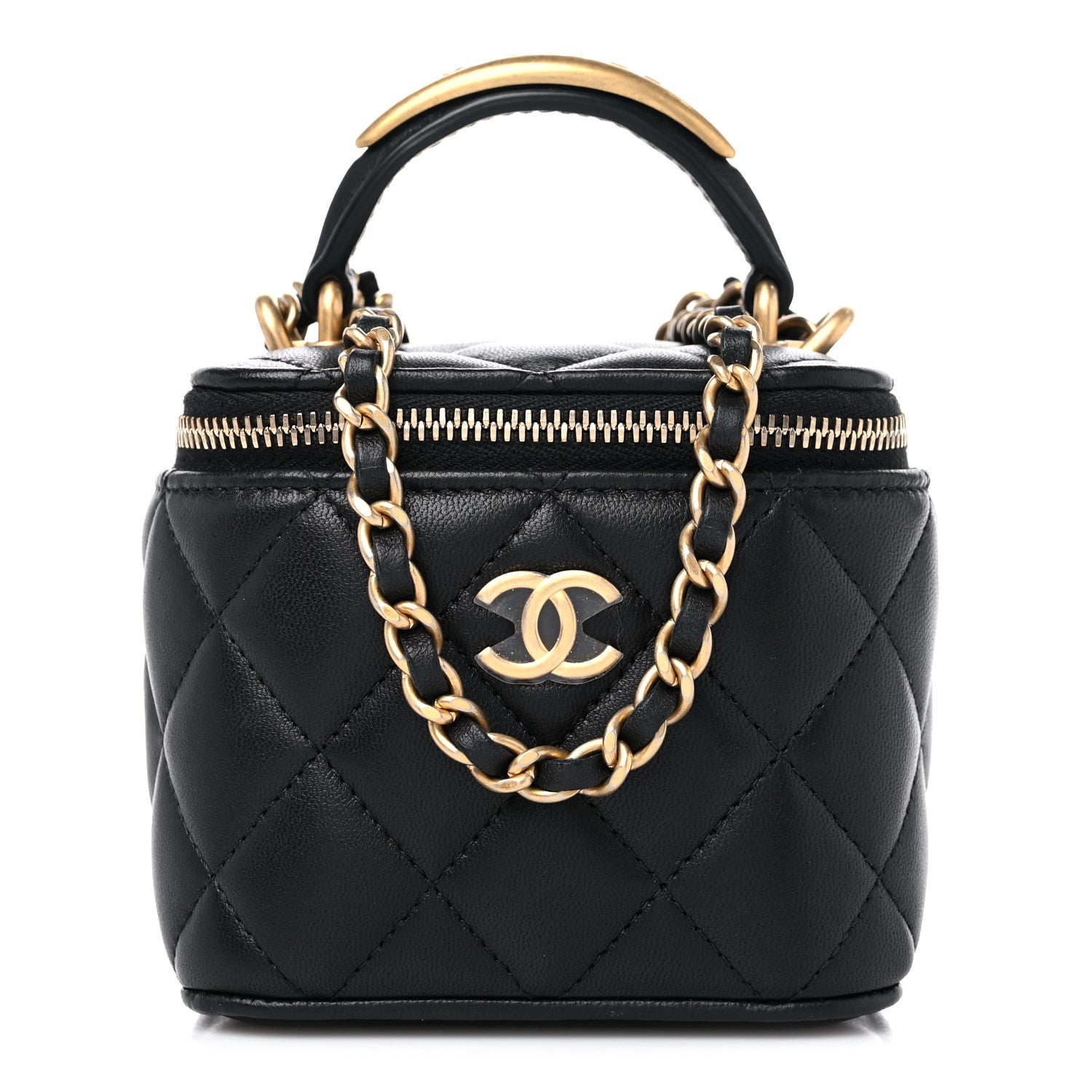 Chanel Lambskin Quilted Metal Mini Top Handle Vanity Case With Chain Black 1 of 11