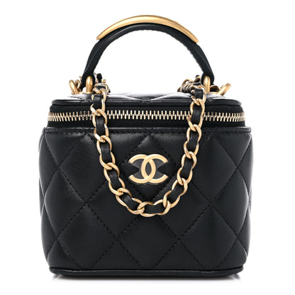 Chanel Lambskin Quilted Metal Mini Top Handle Vanity Case With Chain Black 1 of 11