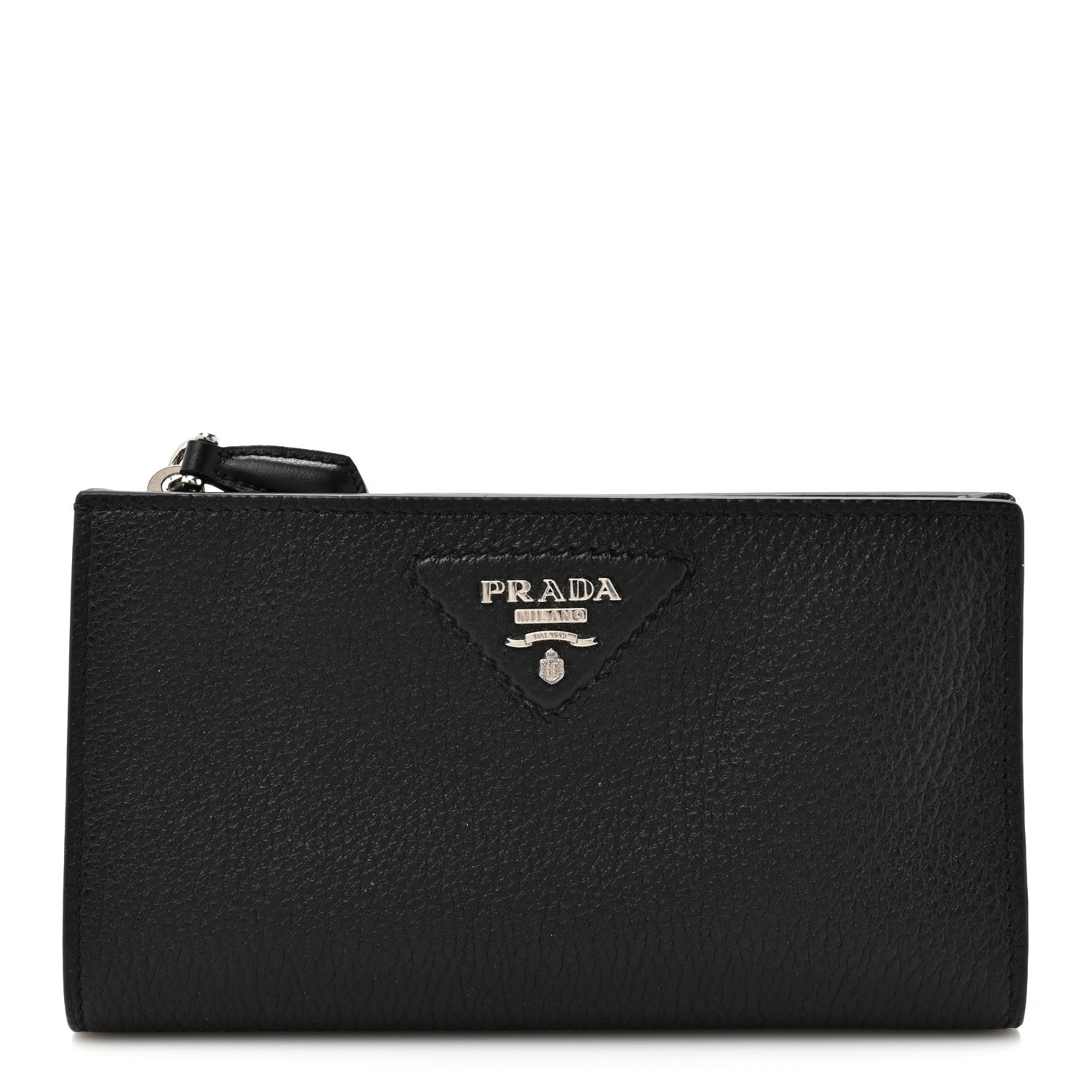 Prada Vitello Daino Triangle Continental Zip Wallet  Black 1 of 7