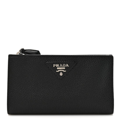 Prada Vitello Daino Triangle Continental Zip Wallet  Black 1 of 7