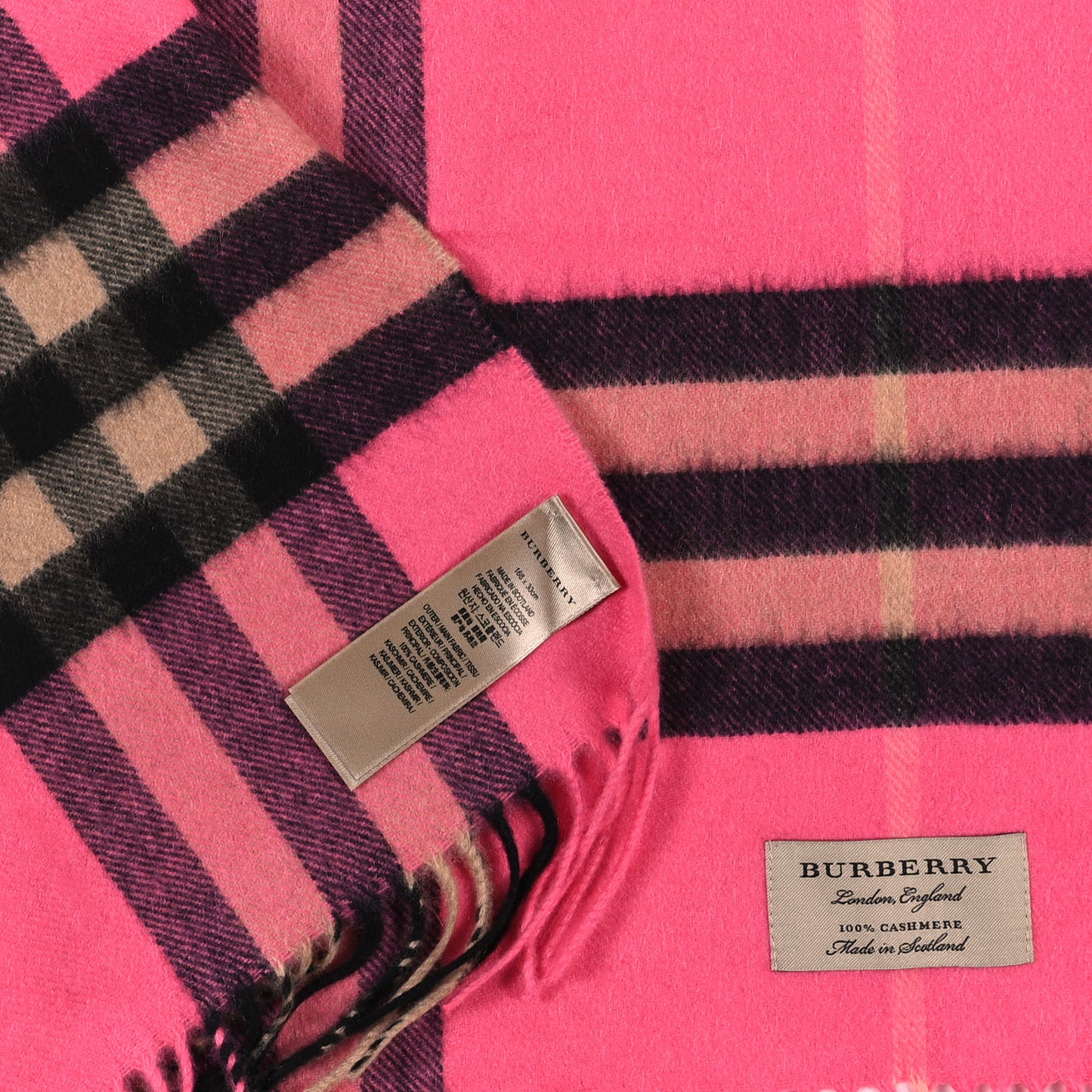 Cashmere Giant Check Fringe Scarf Rose Pink