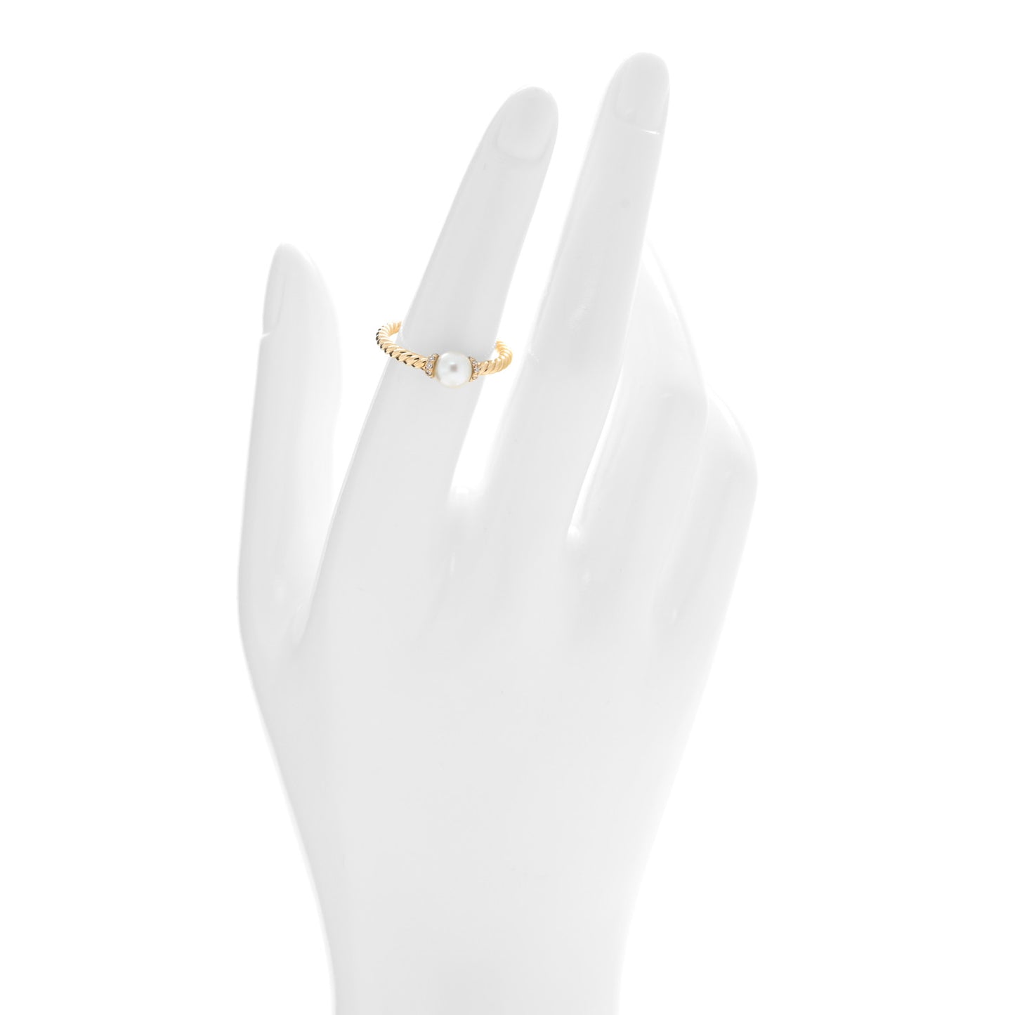 18K Yellow Gold Pearl Diamond Petite Solari Station Ring 52 6