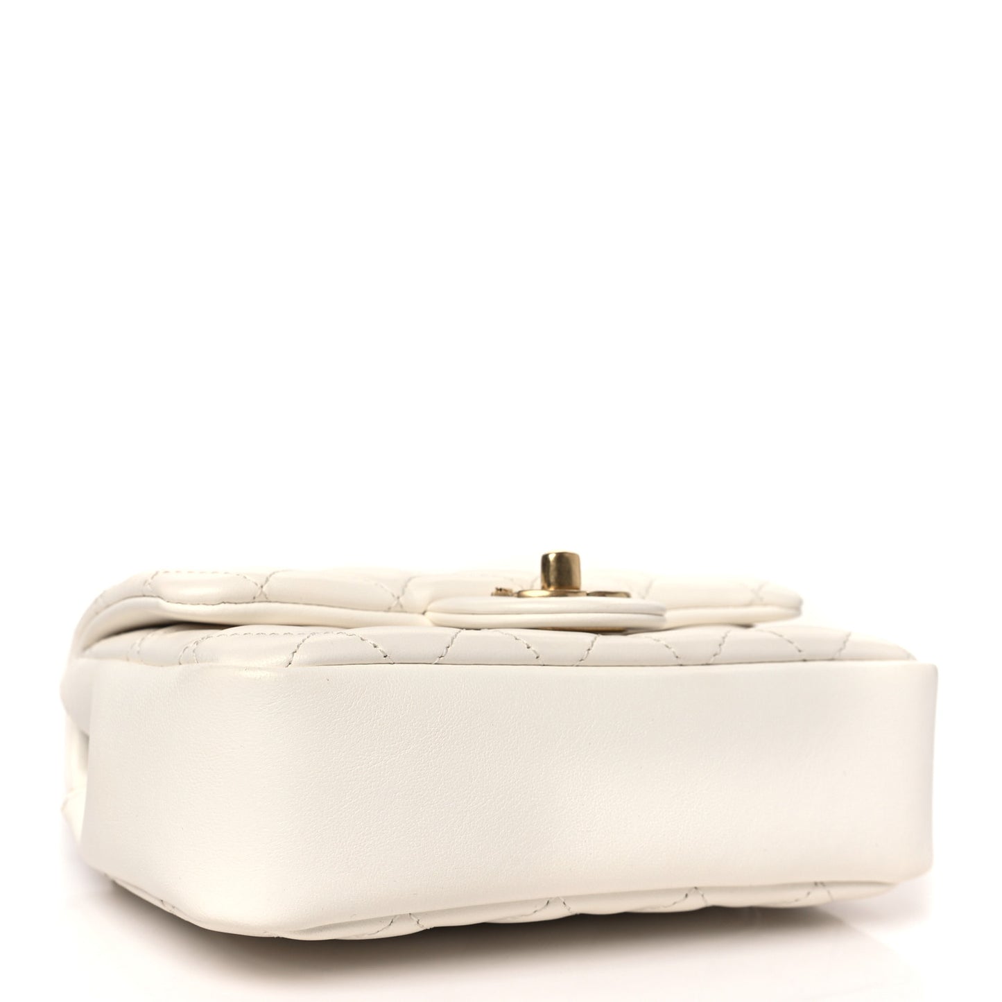 Shiny Lambskin Quilted Pearl Twist Mini Square Flap White