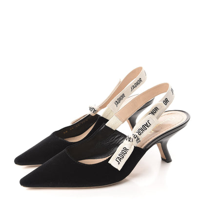 Christian Dior Velvet Ribbon J'Adoir Slingback 65mm Pumps 38.5 Black 3 of 9