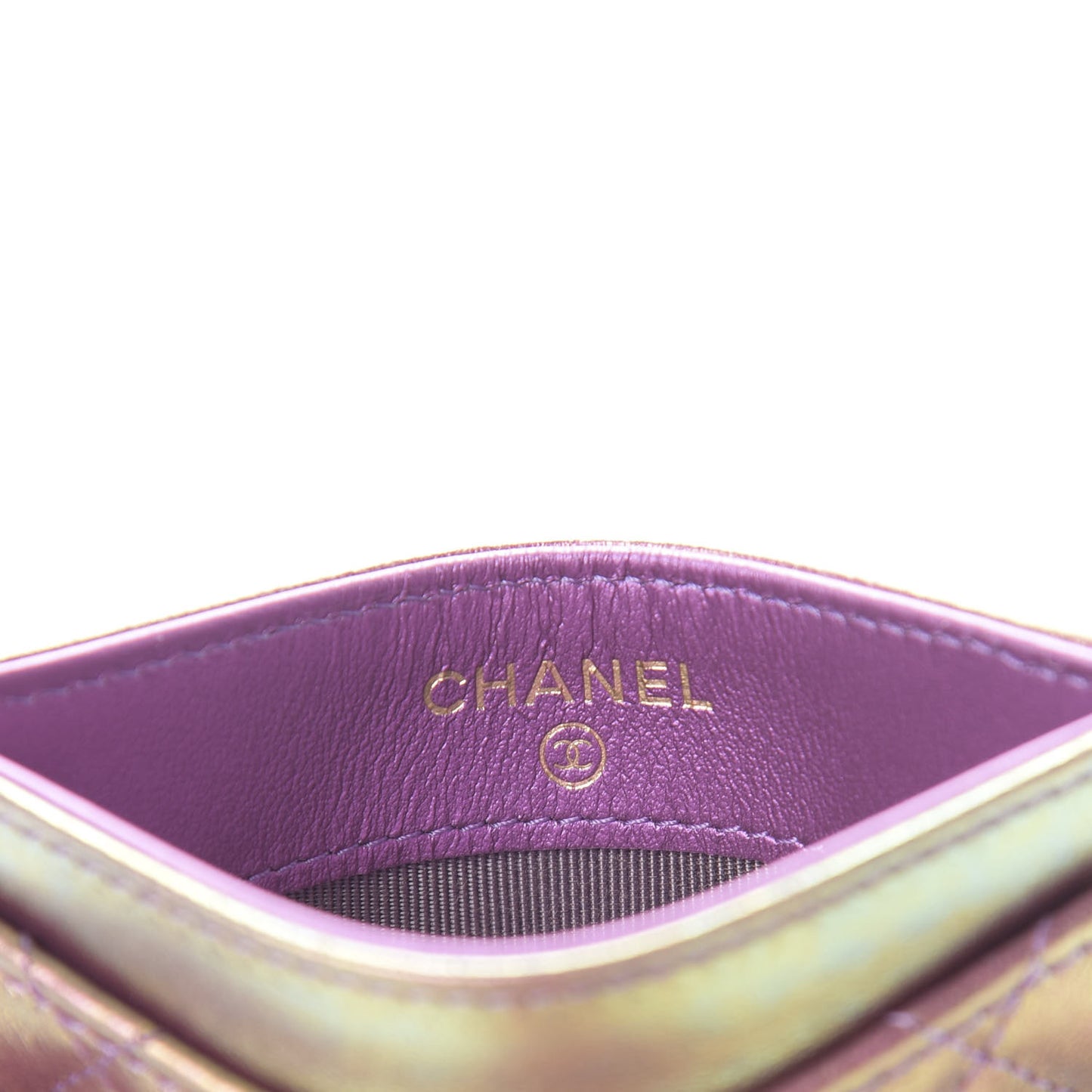 Iridescent Lambskin Quilted Card Holder Purple